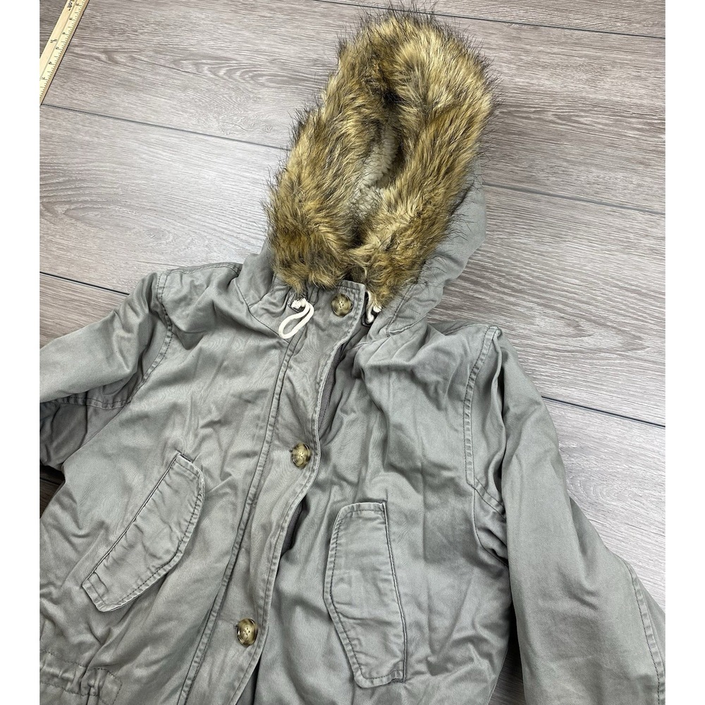 Abercrombie & Fitch Women's Faux Fur Trim Hooded Utility Parka Jacket Grey Sz M